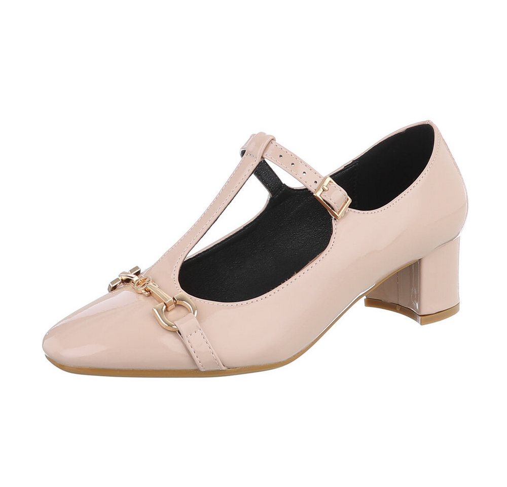 Ital-Design Damen Abendschuhe Elegant Schnürpumps (87118086) Blockabsatz Schnür- & Riemchenpumps in Beige