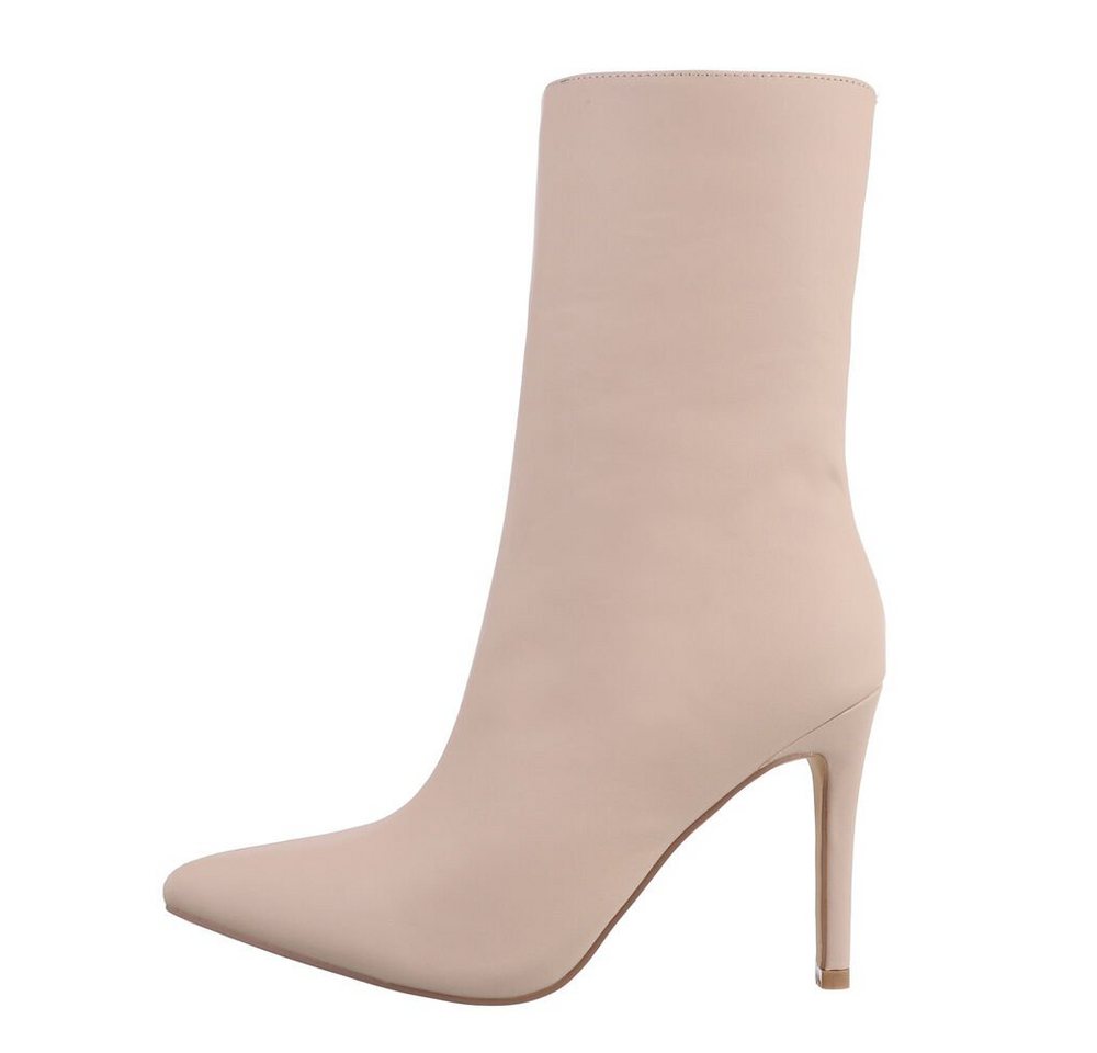 Ital-Design Damen Abendschuhe Elegant Stiefelette Pfennig-/Stilettoabsatz High-Heel Stiefeletten in Beige
