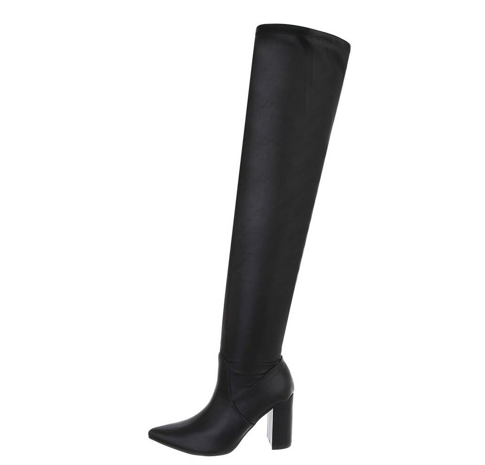 Ital-Design Damen Abendschuhe Party & Clubwear Overkneestiefel (85135618) Blockabsatz High-Heel Stiefel in Schwarz