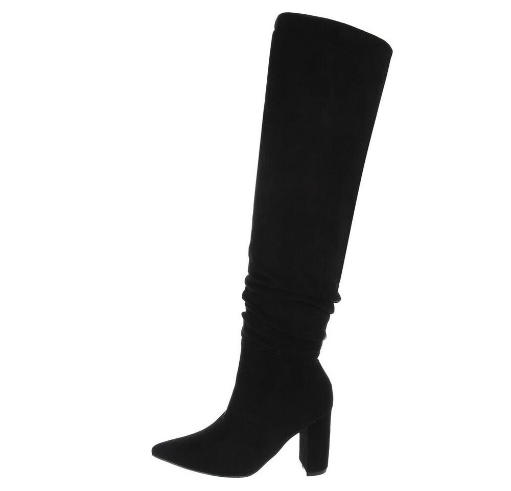 Ital-Design Damen Abendschuhe Party & Clubwear Overkneestiefel (85135682) Blockabsatz High-Heel Stiefel in Schwarz