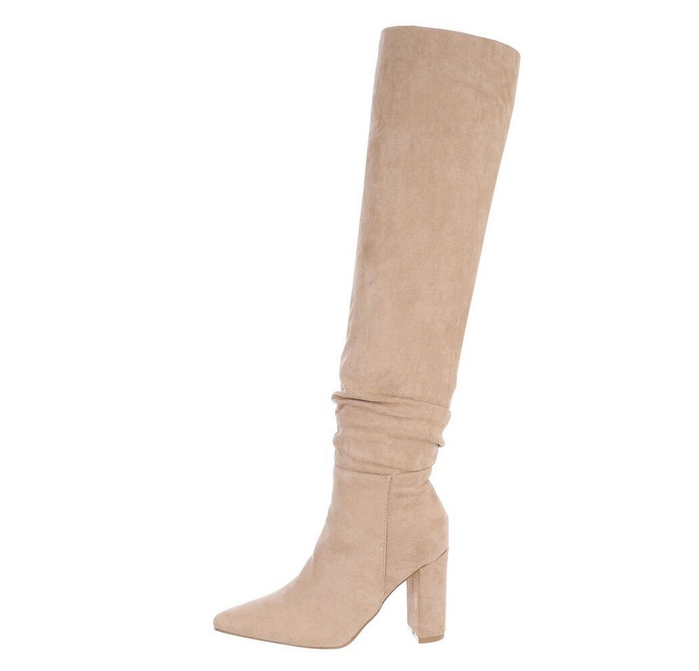 Ital-Design Damen Abendschuhe Party & Clubwear Overkneestiefel (85135718) Blockabsatz High-Heel Stiefel in Beige