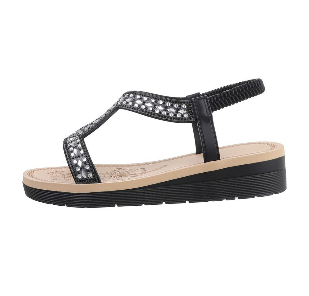 Ital-Design Damen Abendschuhe Party & Clubwear Riemchensandalette (82071319) Keilabsatz/Wedge Keilsandaletten in Schwarz