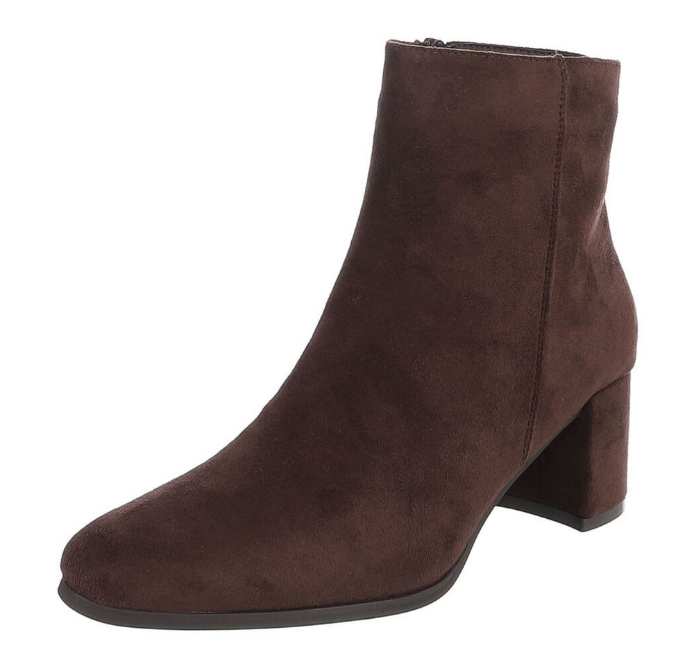 Ital-Design Damen Ankle Boot mit Blockabsatz und Schlupfdesign Stiefelette (92002561) Blockabsatz Stiefeletten in Braun