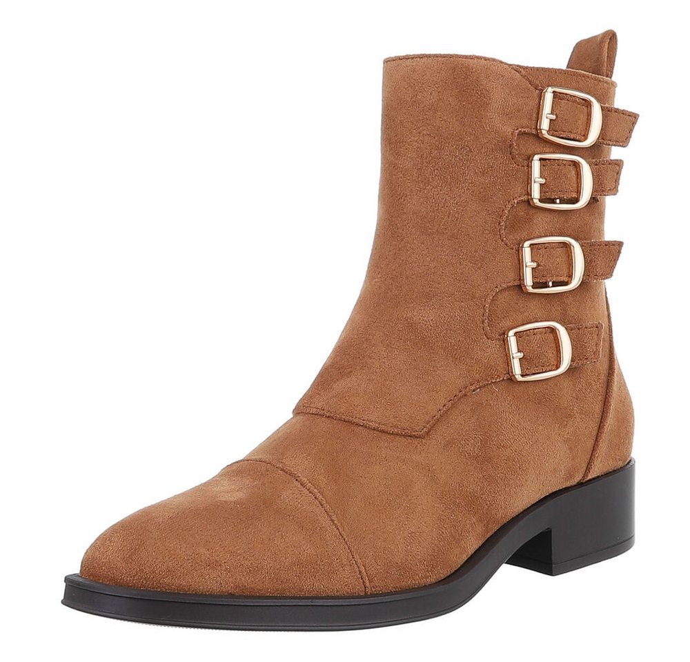 Ital-Design Damen Bikerschuhe Biker Stiefelette (88489471) Blockabsatz Western- & Bikerboots in Camel