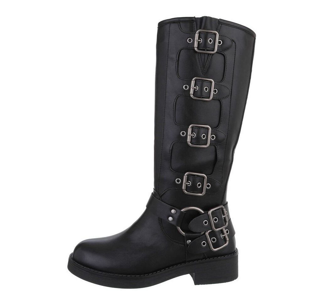 Ital-Design Damen Bikerschuhe Biker Westernstiefel (85275999) Blockabsatz Flache Stiefel in Schwarz