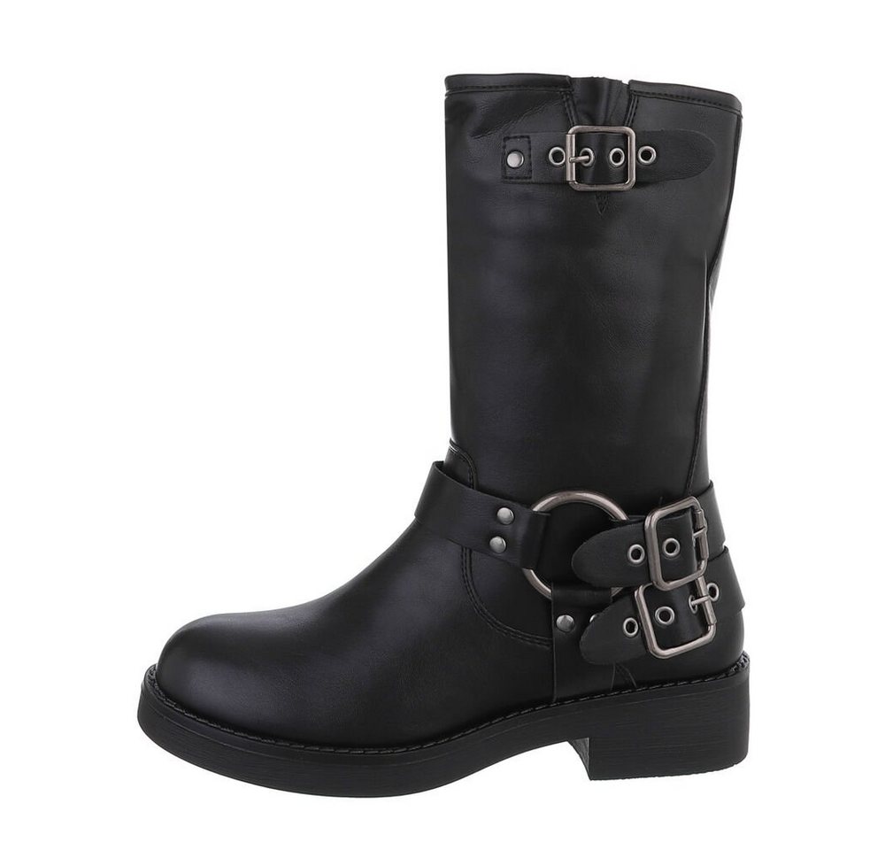 Ital-Design Damen Bikerschuhe Biker Westernstiefel (85276010) Blockabsatz Flache Stiefel in Schwarz