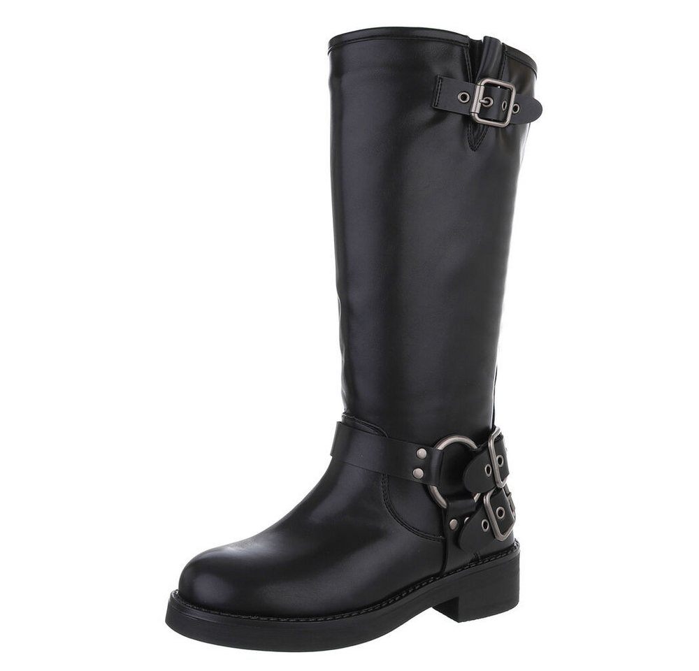 Ital-Design Damen Bikerschuhe Biker Westernstiefel (88577320) Blockabsatz Flache Stiefel in Schwarz