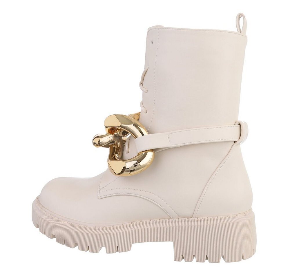 Ital-Design Damen Bikerschuhe Biker Westernstiefelette (77831779) Blockabsatz Plateaustiefeletten in Beige
