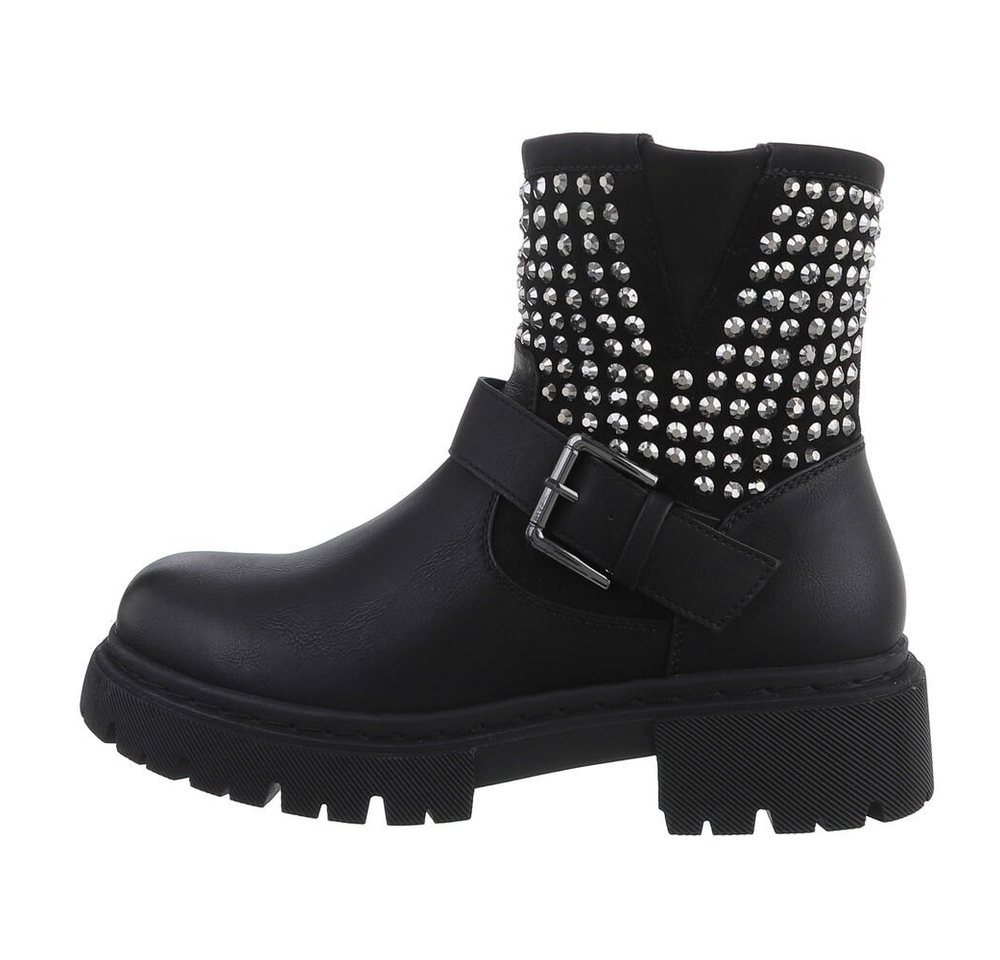 Ital-Design Damen Bikerschuhe Biker Westernstiefelette (81775314) Blockabsatz Plateaustiefeletten in Schwarz