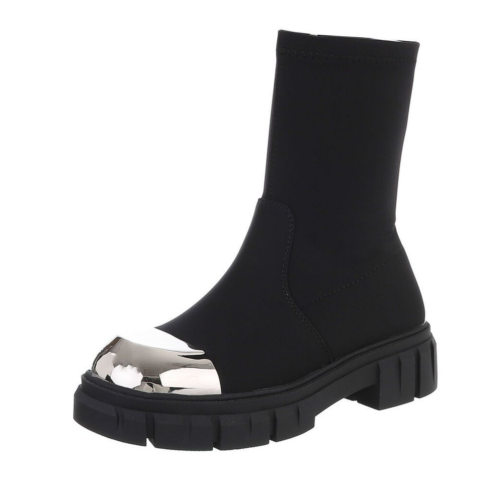 Ital-Design Damen Bikerschuhe Biker Westernstiefelette (87124866) Blockabsatz Plateaustiefeletten in Schwarz