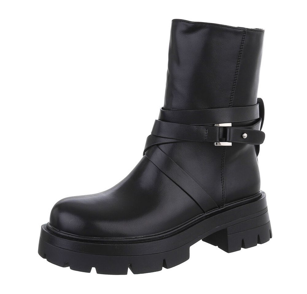 Ital-Design Damen Bikerschuhe Biker Westernstiefelette (87451928) Blockabsatz Stiefeletten in Schwarz