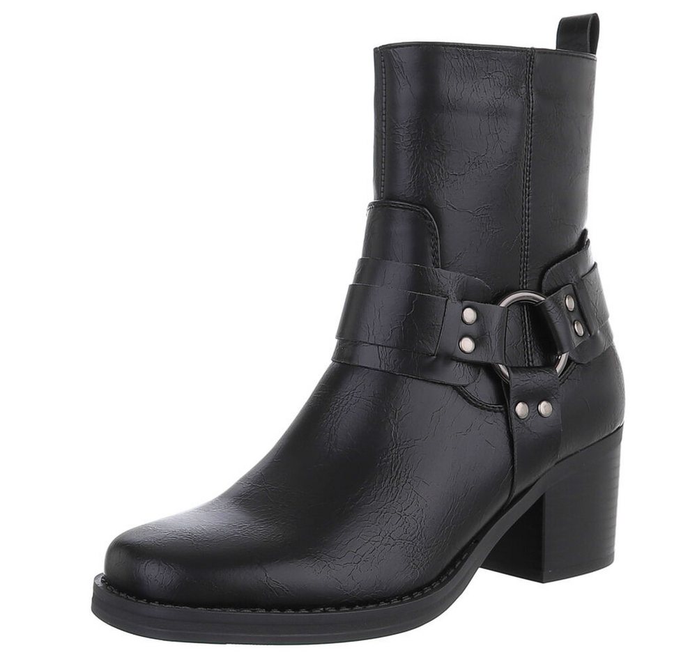 Ital-Design Damen Bikerschuhe Biker Westernstiefelette (87740282) Blockabsatz Stiefeletten in Schwarz