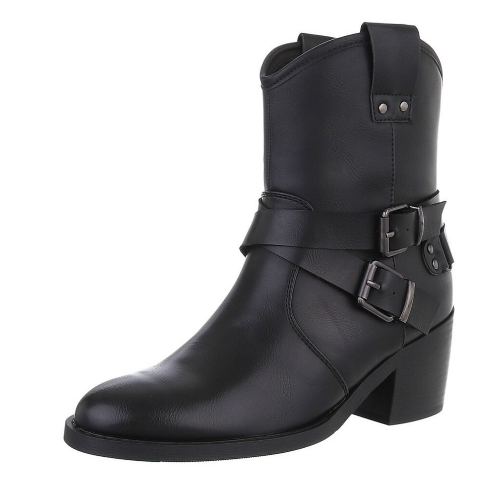 Ital-Design Damen Bikerschuhe Biker Westernstiefelette (87740327) Blockabsatz Stiefeletten in Schwarz