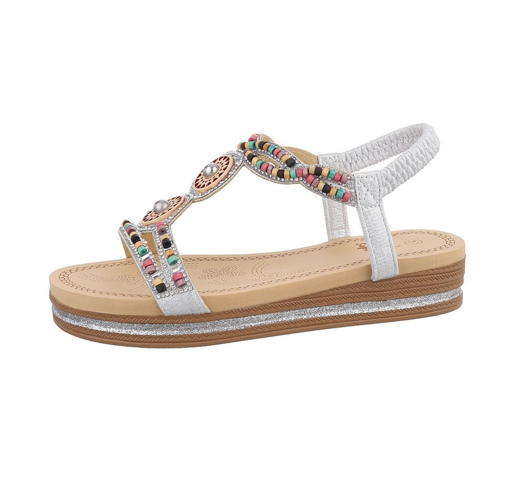Ital-Design Damen Boho/Hippie Riemchensandalette (85960301) Keilabsatz/Wedge Keilsandaletten in Silber