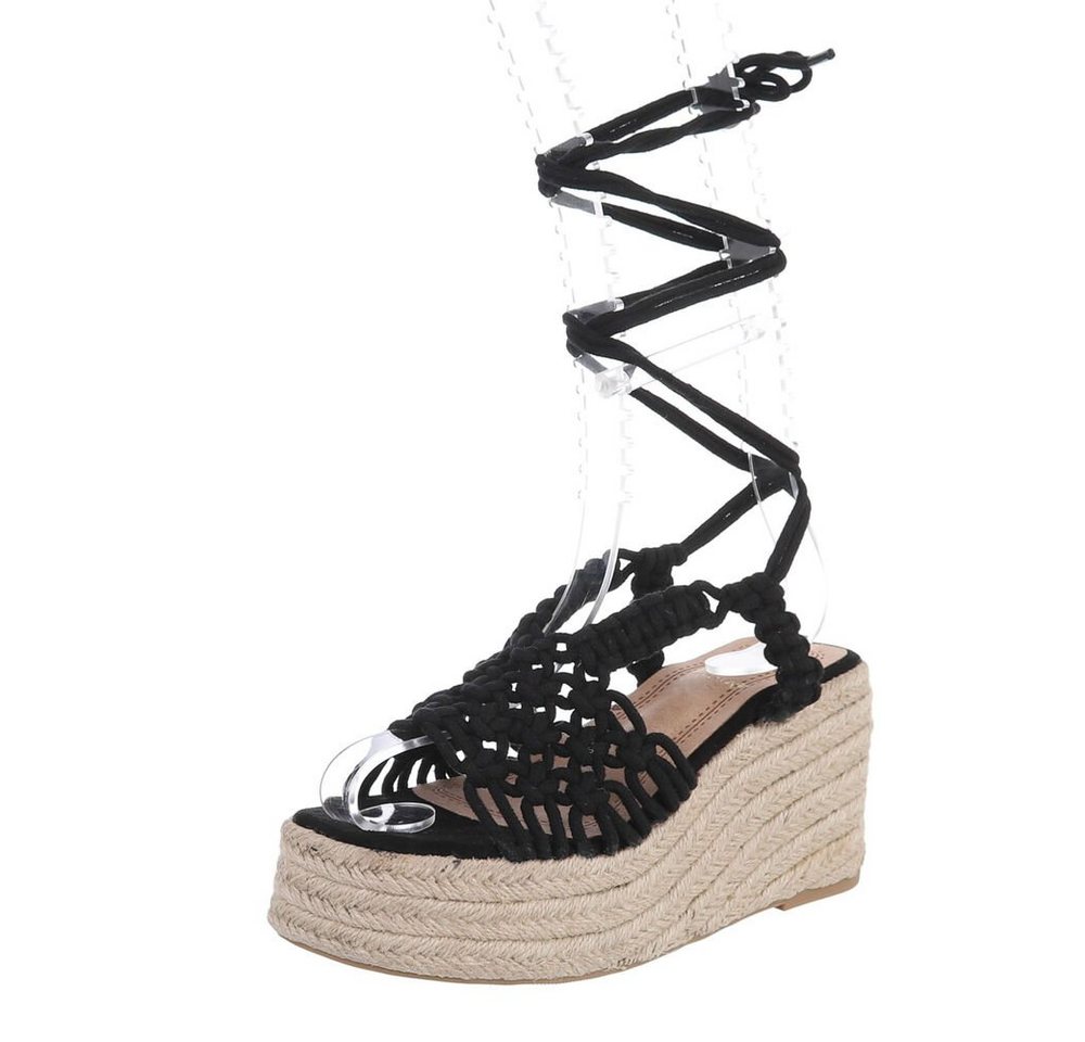 Ital-Design Damen Boho/Hippie Sandalette Keilabsatz/Wedge Keilsandaletten in Schwarz