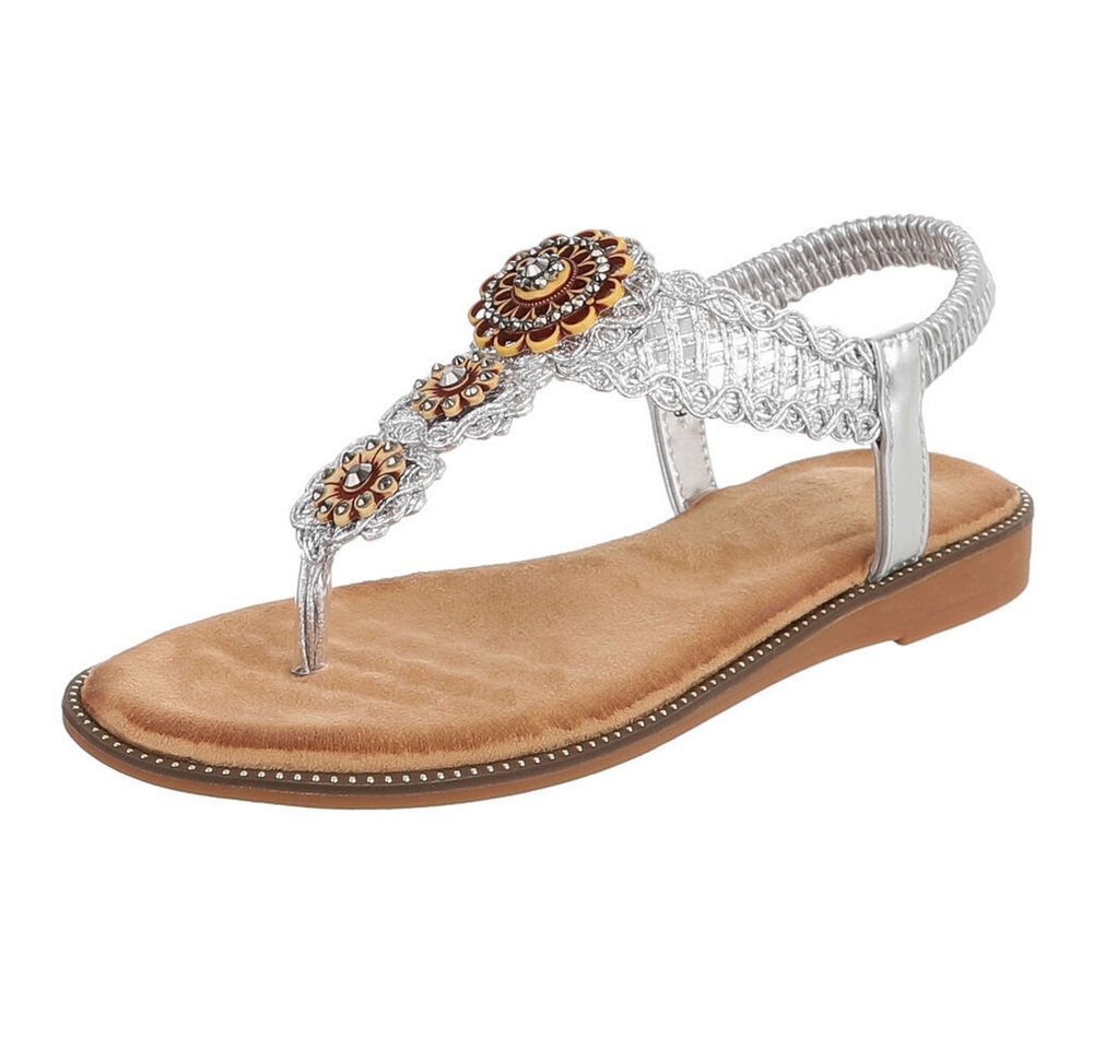 Ital-Design Damen Boho Zehentrenner Sandale mit Schmuckdetails Zehentrenner (91971223) Blockabsatz Riemchensandalen in Silber