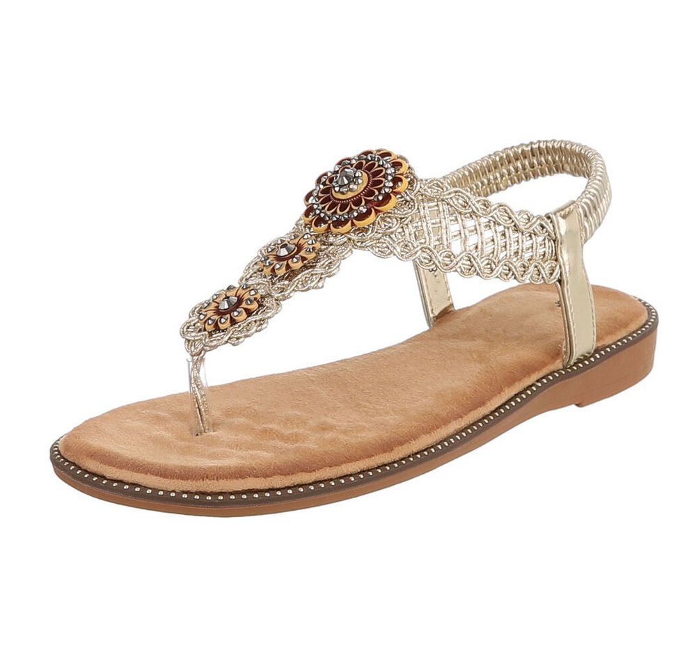 Ital-Design Damen Boho Zehentrenner Sandale mit Schmuckdetails Zehentrenner (91971227) Blockabsatz Riemchensandalen in Gold