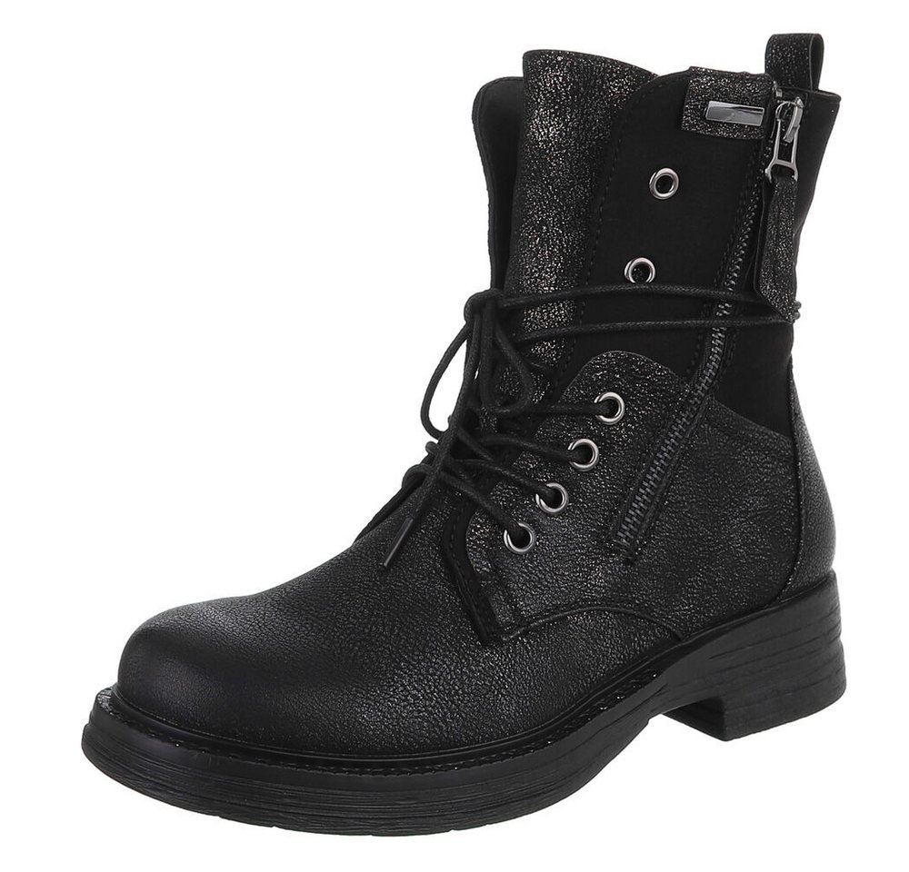 Ital-Design Damen Boots mit Schnürung und Reißverschluss für Alltag Stiefelette (90542935) Blockabsatz Schnürstiefeletten in Schwarz