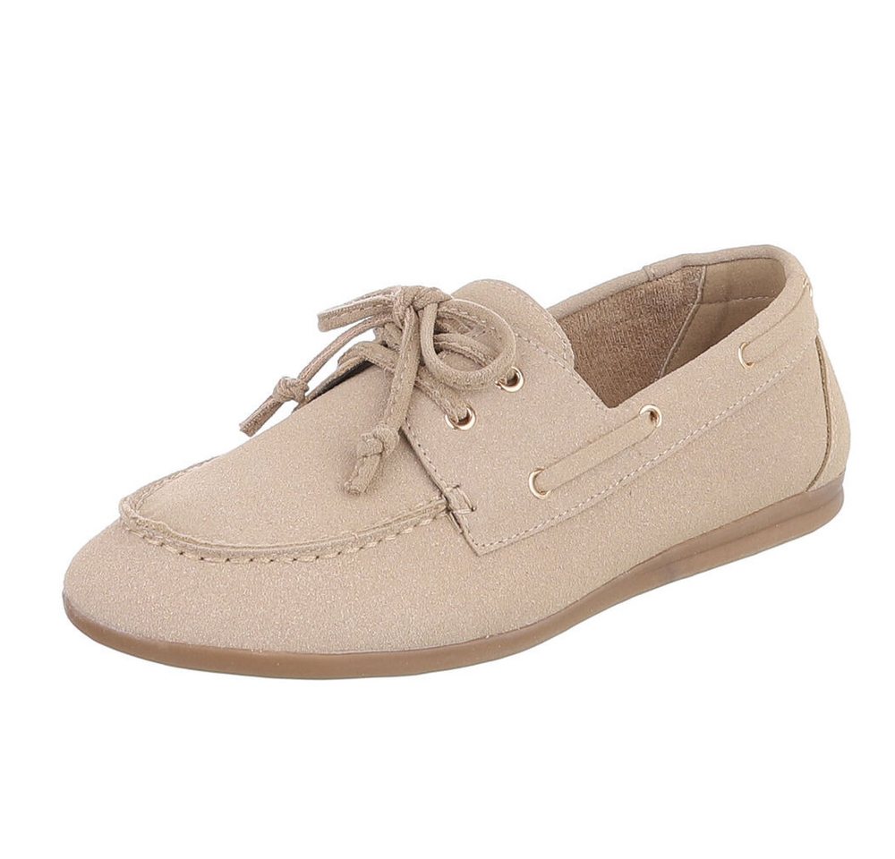 Ital-Design Damen Bootsschuh Schnürschuh Mokassin-Style Freizeit Schnürschuh (91849205) Flach Schnürer in Hellbraun