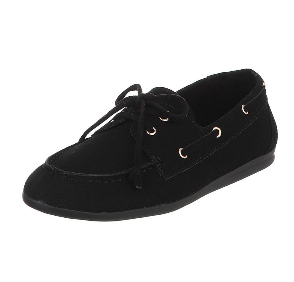 Ital-Design Damen Bootsschuh Schnürschuh Mokassin-Style Freizeit Schnürschuh (91849221) Flach Schnürer in Schwarz