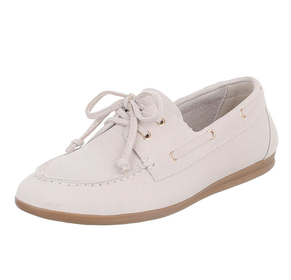 Ital-Design Damen Bootsschuh Schnürschuh Mokassin-Style Freizeit Schnürschuh (91849231) Flach Schnürer in Beige