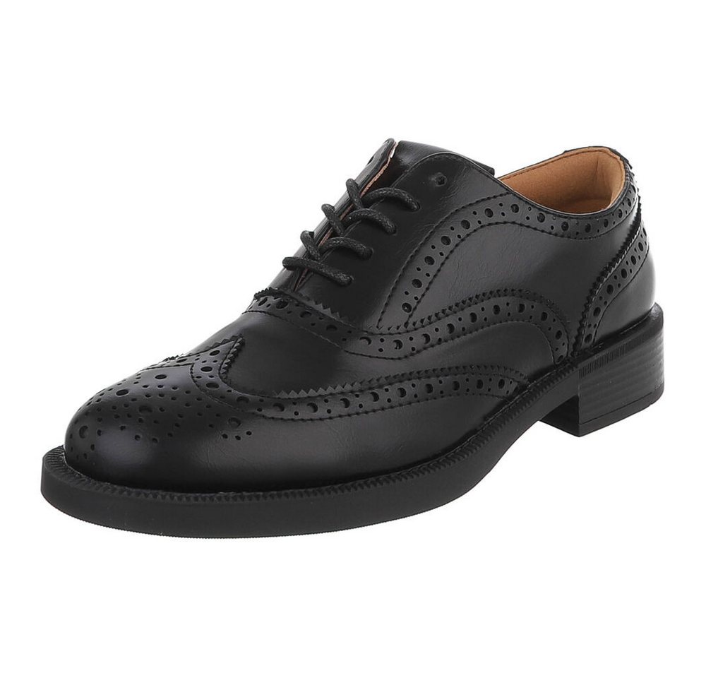 Ital-Design Damen Budapester Schnürschuh mit Lochmuster Schnürschuh (91742617) Blockabsatz Schnürer in Schwarz
