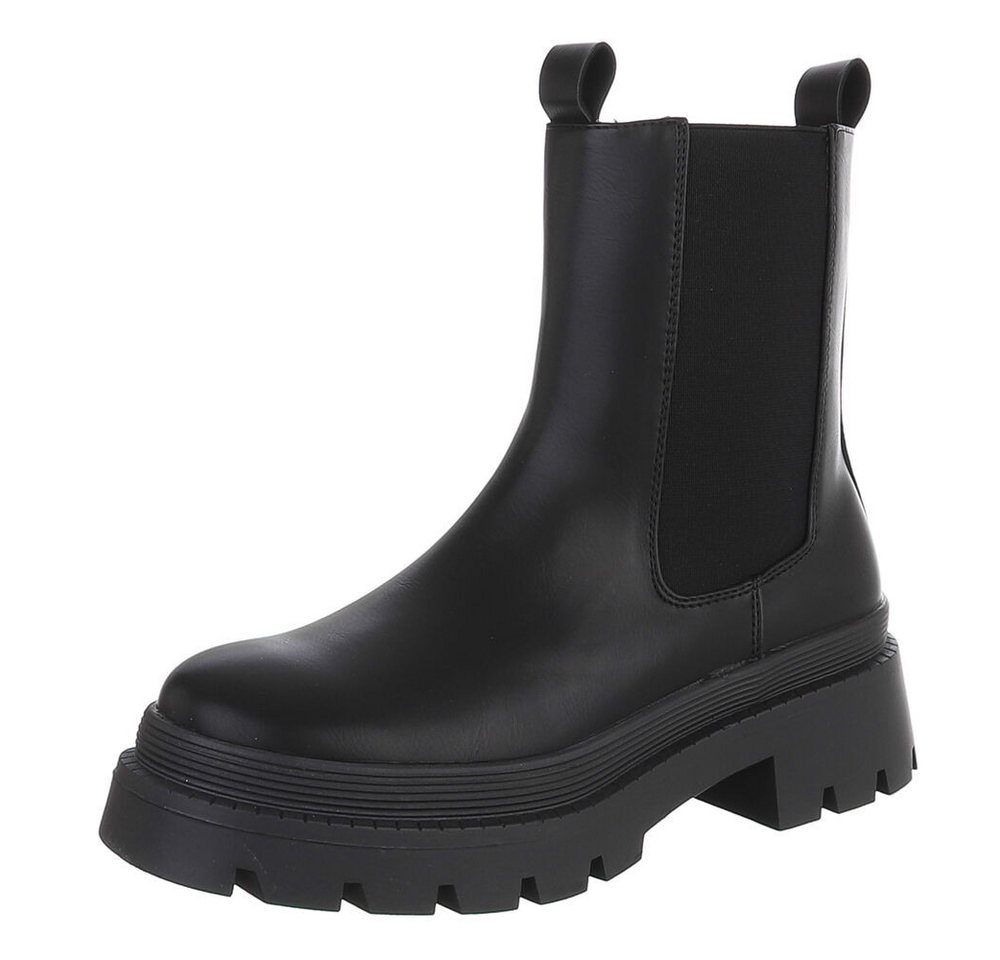 Ital-Design Damen Chelsea Boot mit Plateauprofil und Blockabsatz Plateaustiefelette (92125270) Blockabsatz Stiefeletten in Schwarz