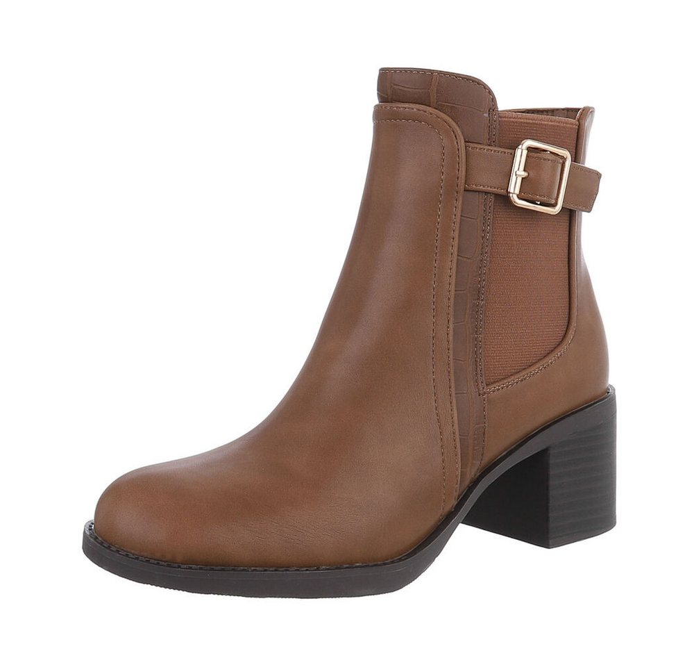 Ital-Design Damen Chelsea Elegant Chelseaboots (87118292) Blockabsatz Chelsea Boots in Hellbraun