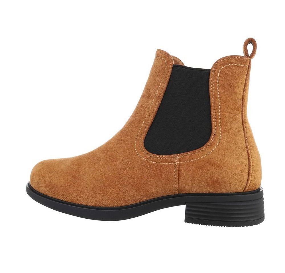 Ital-Design Damen Chelsea Elegant Stiefelette (71312929) Blockabsatz Chelsea Boots in Camel