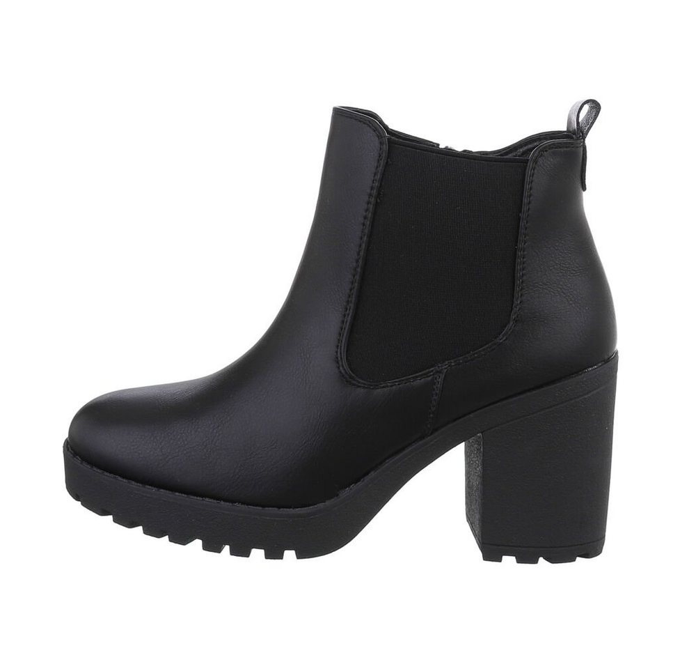 Ital-Design Damen Chelsea Freizeit High-Heel-Stiefelette (84206477) Blockabsatz Chelsea Boots in Schwarz