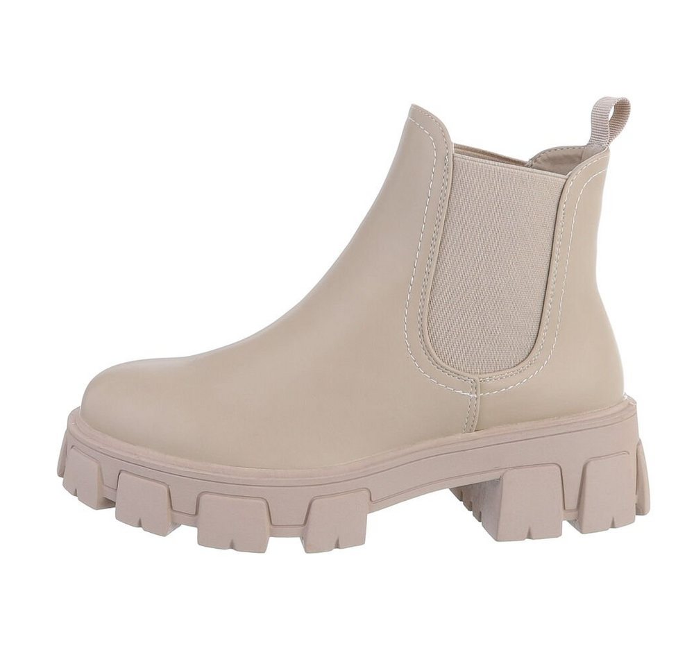 Ital-Design Damen Chelsea Freizeit Plateaustiefelette (80951263) Blockabsatz Chelsea Boots in Beige