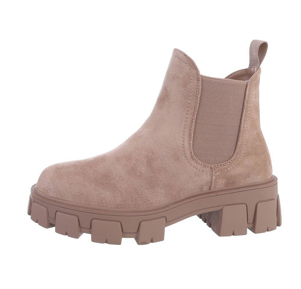 Ital-Design Damen Chelsea Freizeit Plateaustiefelette (80951276) Blockabsatz Chelsea Boots in Altrosa