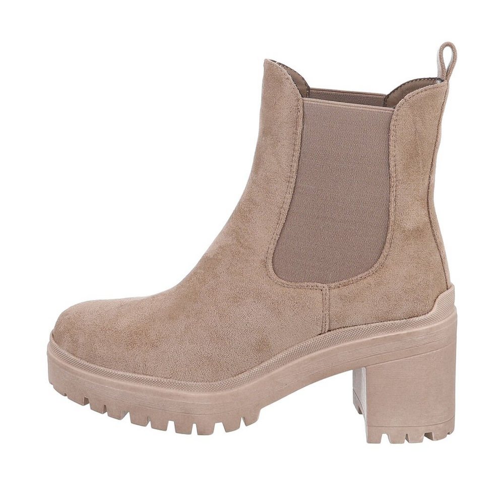 Ital-Design Damen Chelsea Freizeit Plateaustiefelette (84338056) Blockabsatz Chelsea Boots in Hellbraun