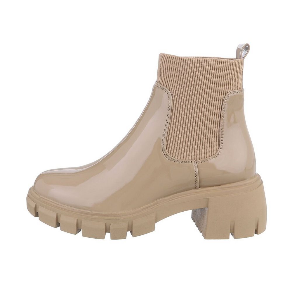 Ital-Design Damen Chelsea Freizeit Plateaustiefelette (84556839) Blockabsatz Chelsea Boots in Hellbraun
