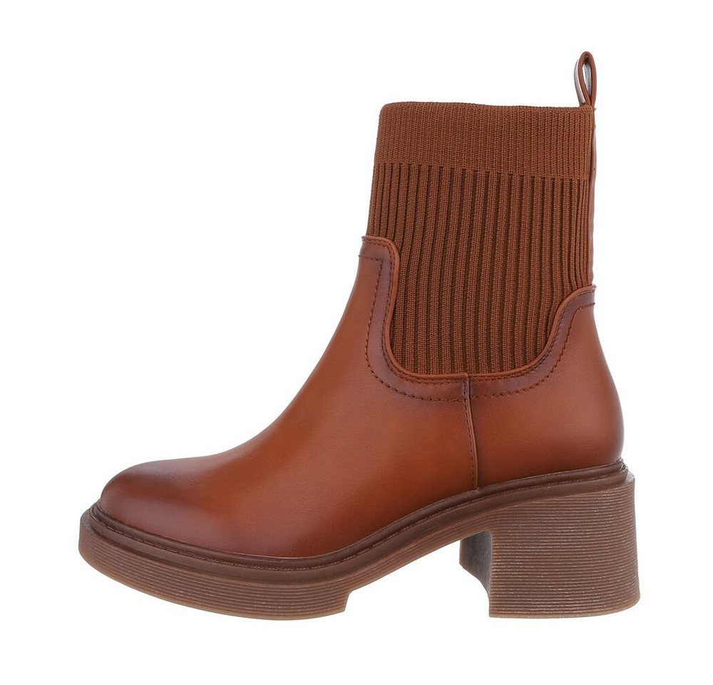 Ital-Design Damen Chelsea Freizeit Plateaustiefelette (84906832) Blockabsatz Chelsea Boots in Camel