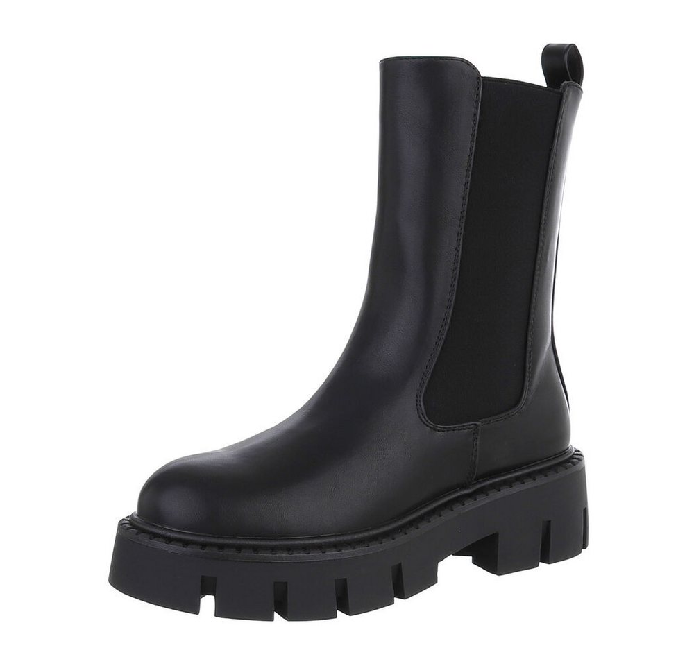 Ital-Design Damen Chelsea Freizeit Plateaustiefelette (87284051) Blockabsatz Chelsea Boots in Schwarz