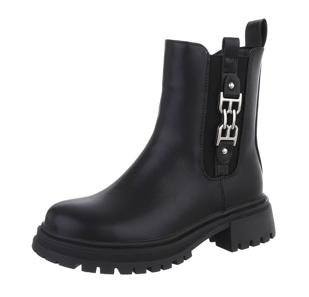 Ital-Design Damen Chelsea Freizeit Plateaustiefelette (87451878) Blockabsatz Stiefeletten in Schwarz