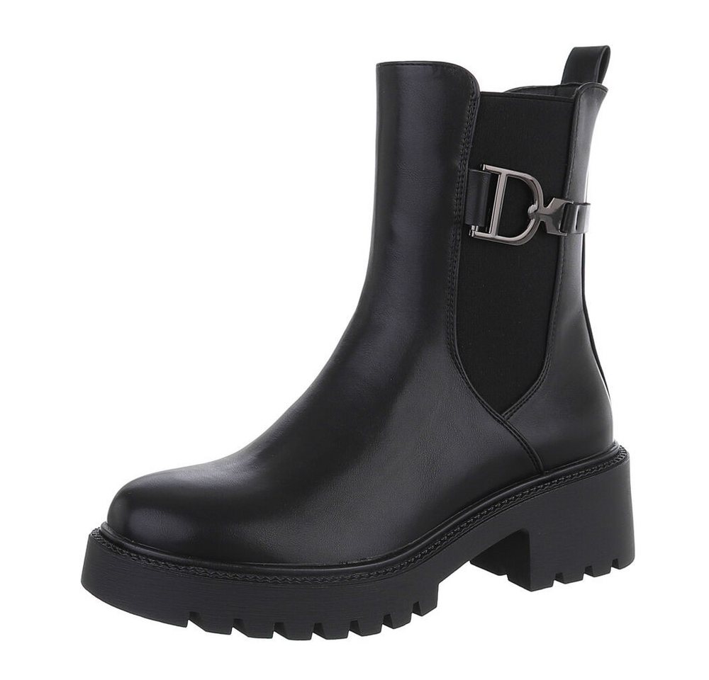 Ital-Design Damen Chelsea Freizeit Plateaustiefelette (87451944) Blockabsatz Stiefeletten in Schwarz