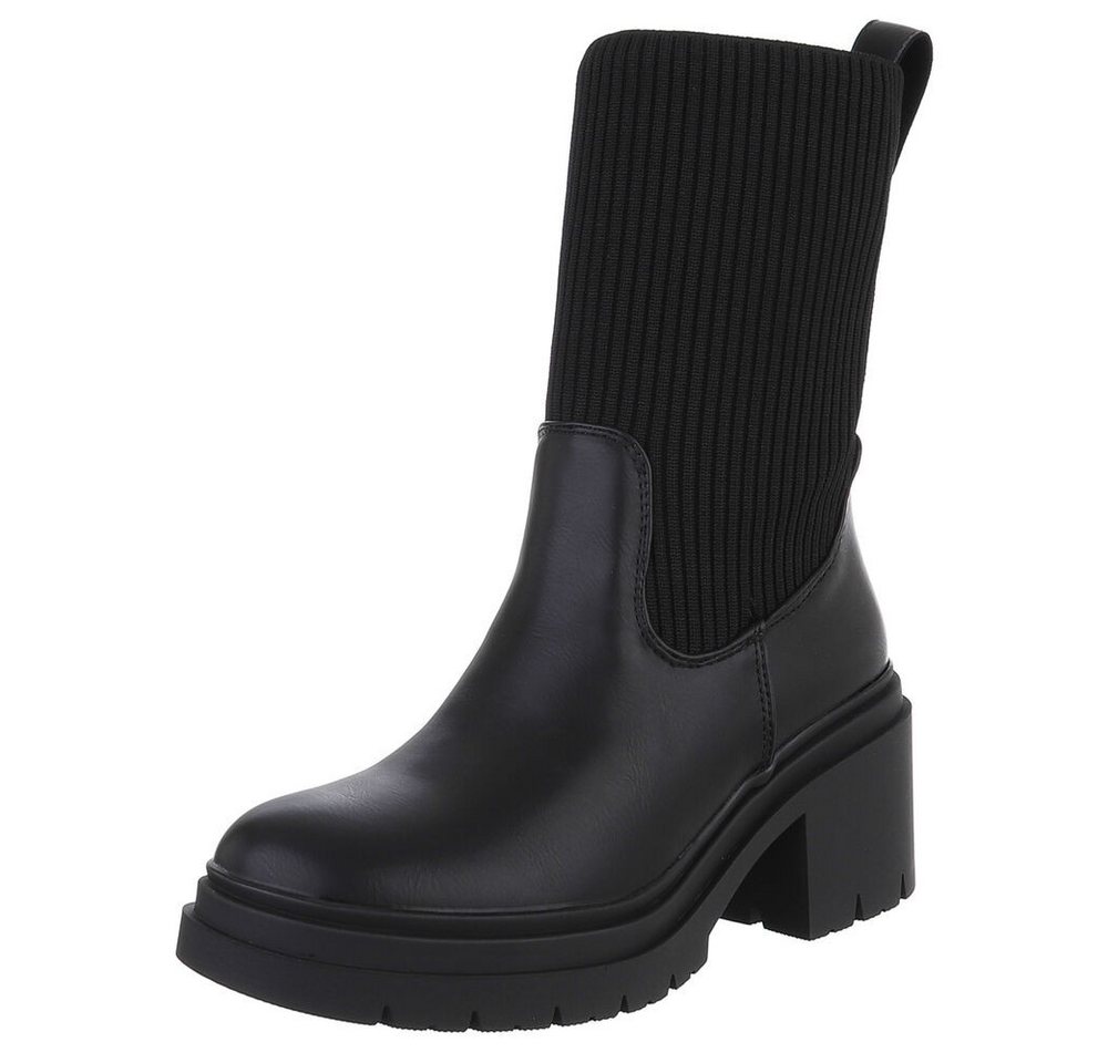 Ital-Design Damen Chelsea Freizeit Plateaustiefelette (88460351) Blockabsatz Stiefeletten in Schwarz