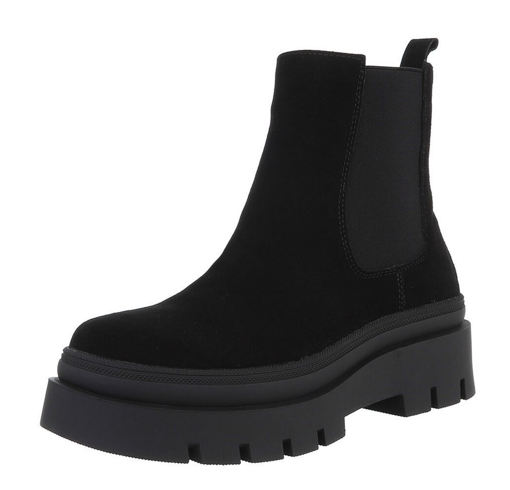 Ital-Design Damen Chelsea Schuhe aus Wildleder Plateaustiefelette (88489381) Blockabsatz Stiefeletten in Schwarz