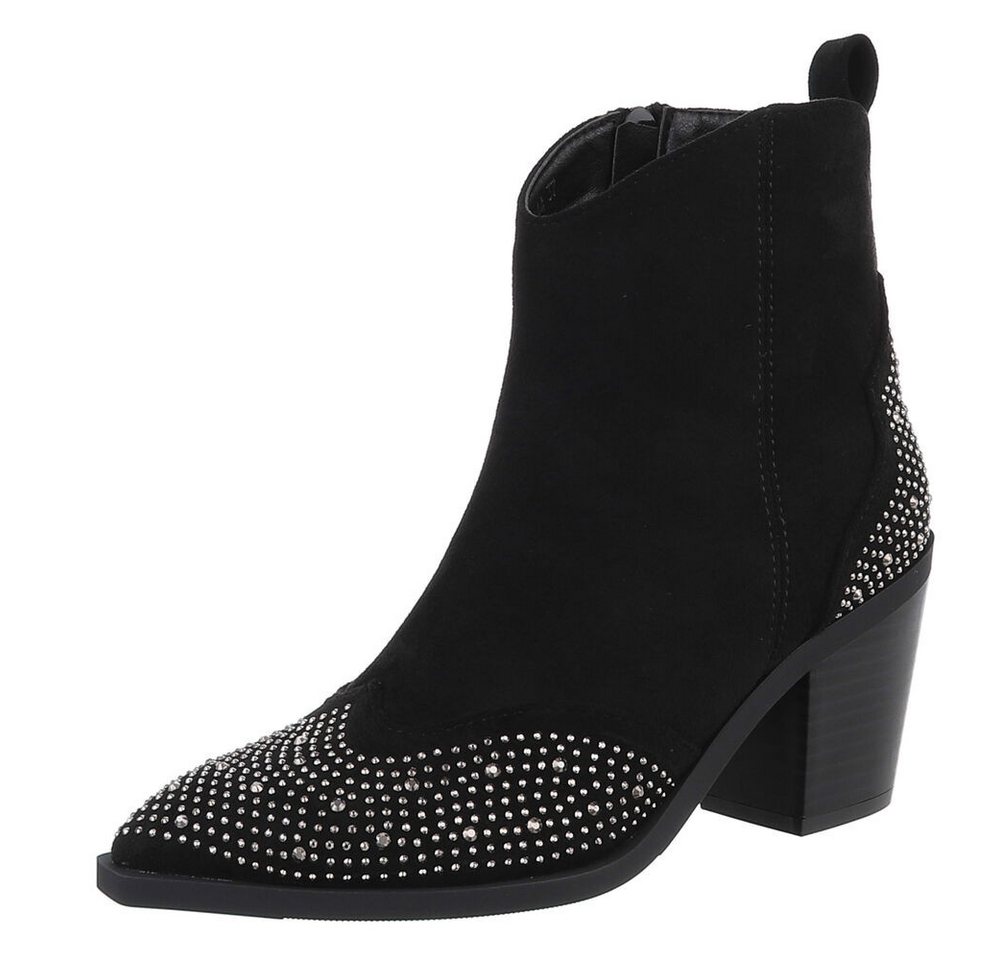 Ital-Design Damen Cowboyboots Biker Westernstiefelette (88489514) Blockabsatz Stiefeletten in Schwarz