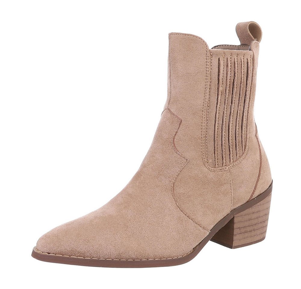 Ital-Design Damen Cowboyboots Freizeit Westernstiefelette (87531815) Blockabsatz Stiefeletten in Hellbraun
