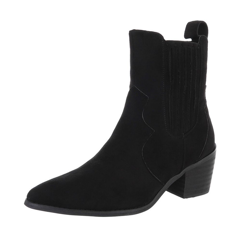 Ital-Design Damen Cowboyboots Freizeit Westernstiefelette (87531823) Blockabsatz Stiefeletten in Schwarz