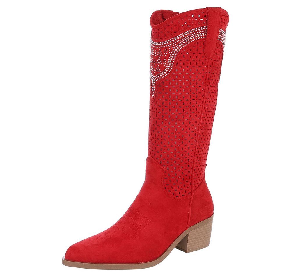 Ital-Design Damen Cowboyboots Western Sommerboots (88843668) Blockabsatz Stiefel in Rot