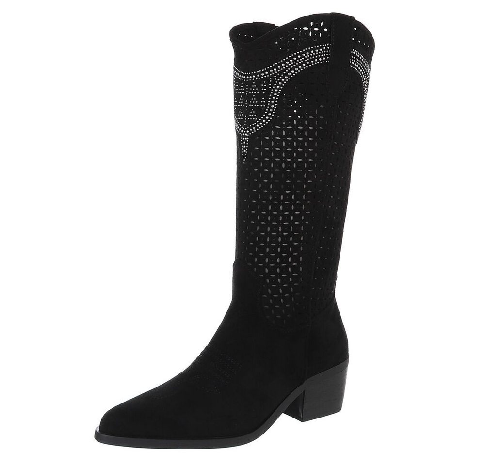 Ital-Design Damen Cowboyboots Western Sommerboots (88843679) Blockabsatz Stiefel in Schwarz
