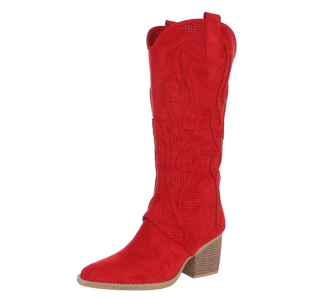 Ital-Design Damen Cowboyboots Western Sommerboots (88843692) Blockabsatz Stiefel in Rot