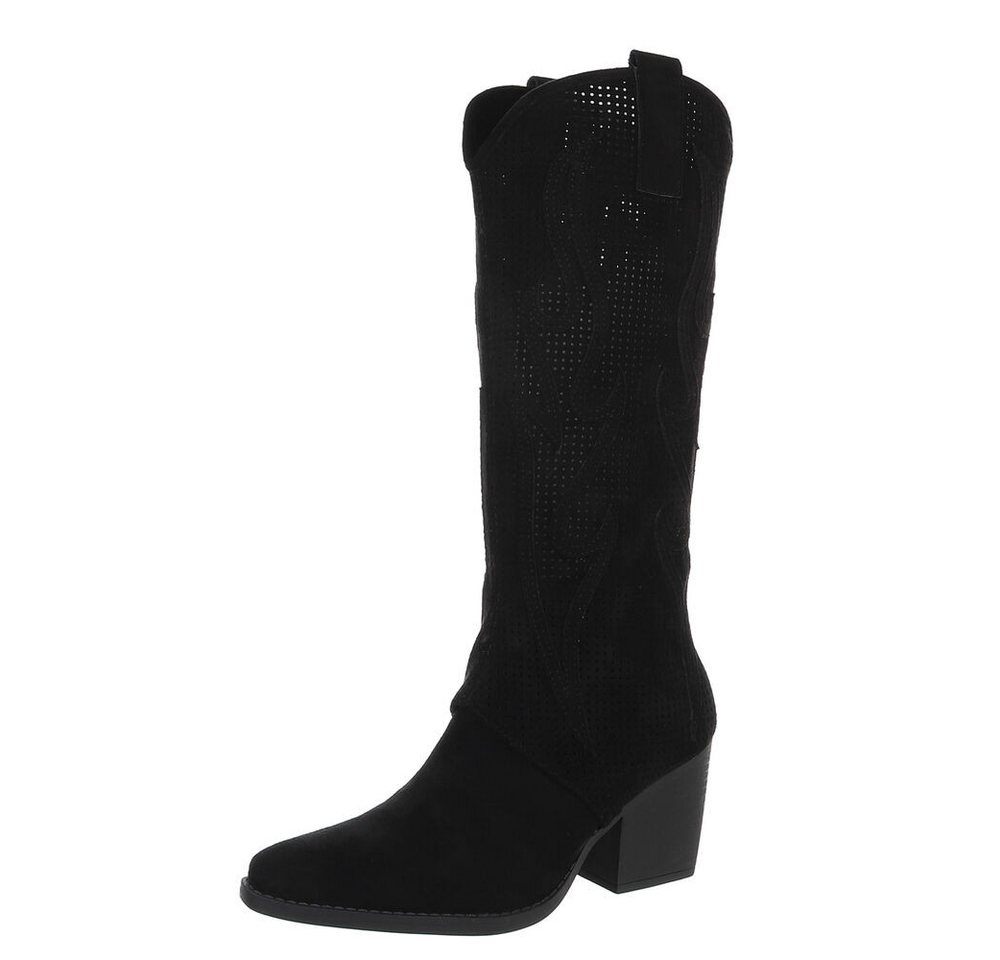 Ital-Design Damen Cowboyboots Western Sommerboots (88843705) Blockabsatz Stiefel in Schwarz