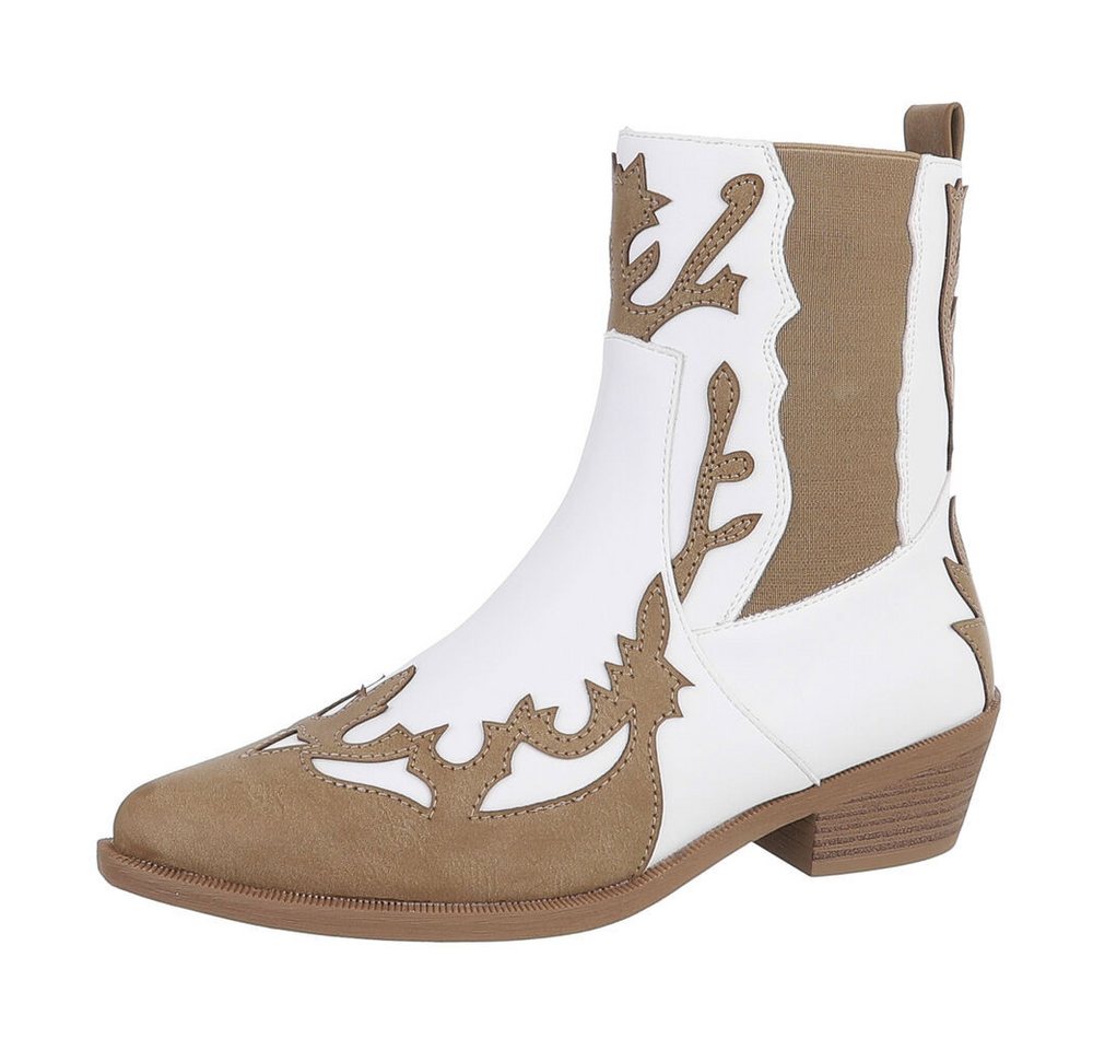 Ital-Design Damen Cowboyboots Western Stiefelette (87118143) Blockabsatz Western- & Bikerboots in Hellbraun