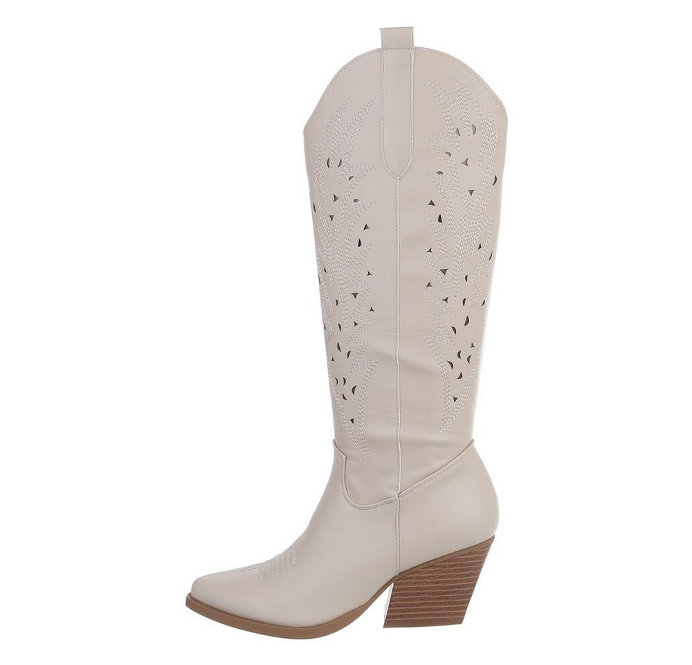 Ital-Design Damen Cowboyboots Western Westernstiefel (83592503) Blockabsatz Western- & Bikerstiefel in Beige