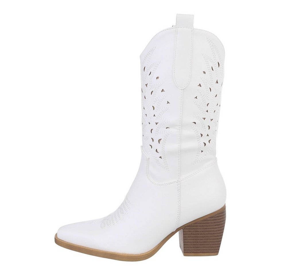 Ital-Design Damen Cowboyboots Western Westernstiefel (84160547) Blockabsatz Western- & Bikerstiefel in Weiß
